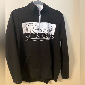 VS PINK‎ Victoria's Secret Black White Pullover 1/4 Zip Sweatshirt Size Small